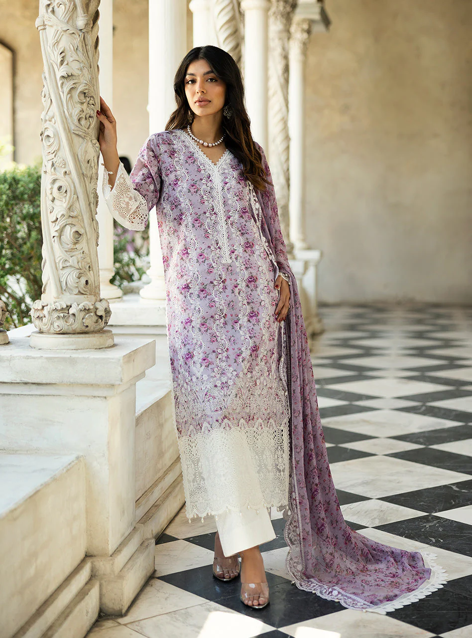 Zainab Chottani Chikankari 25 | Ethereal Lilac | Unstitched | Festive wear| Lamia - 9B |  3 pc set.