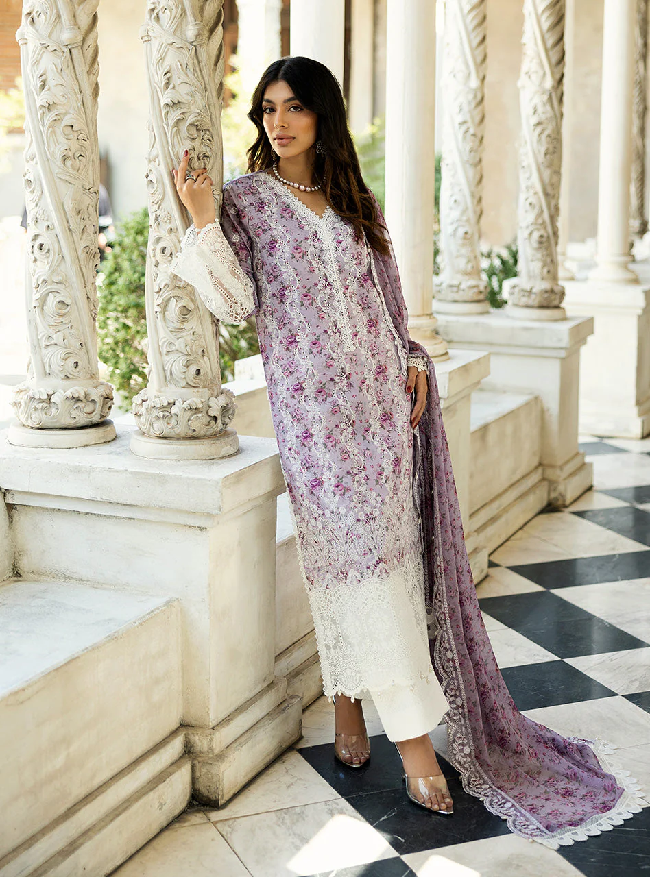 Zainab Chottani Chikankari 25 | Ethereal Lilac | Unstitched | Festive wear| Lamia - 9B |  3 pc set. - Image 3