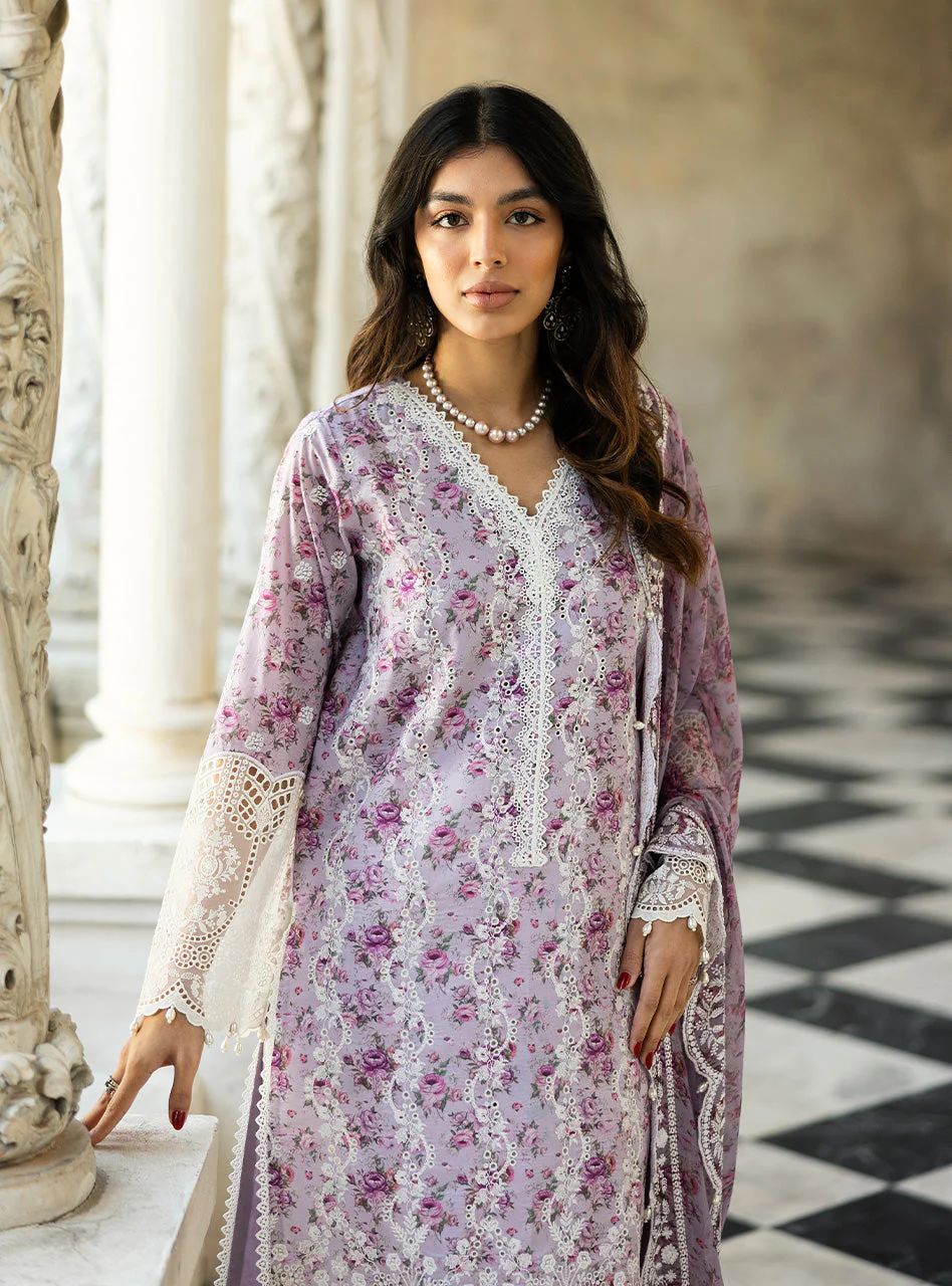 Zainab Chottani Chikankari 25 | Ethereal Lilac | Unstitched | Festive wear| Lamia - 9B |  3 pc set. - Image 4
