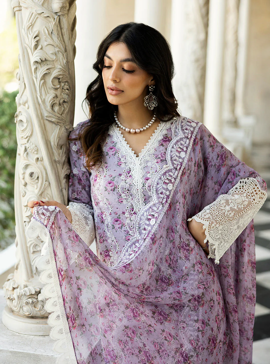 Zainab Chottani Chikankari 25 | Ethereal Lilac | Unstitched | Festive wear| Lamia - 9B |  3 pc set. - Image 5