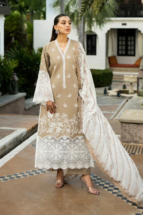 Zainab Chottani Chikankari 25 | Elegant Beige | Unstitched | Festive wear| Sia - 11A | 3 pc set.