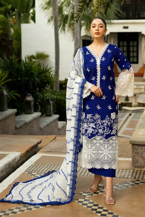 Zainab Chottani Chikankari 25 | Cobalt Blue | Unstitched | Festive wear| Sia - 11B | 3 pc set.