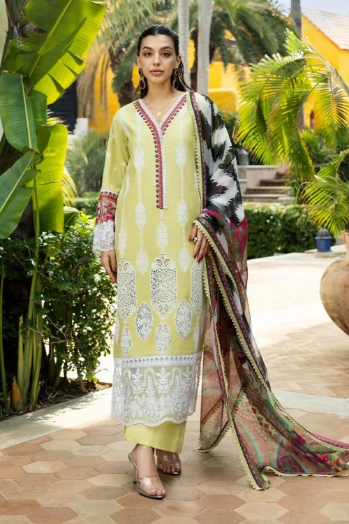 Zainab Chottani Chikankari 25 | Lime Yellow | Unstitched | Festive wear| Rayne - 12A | 3 pc set.