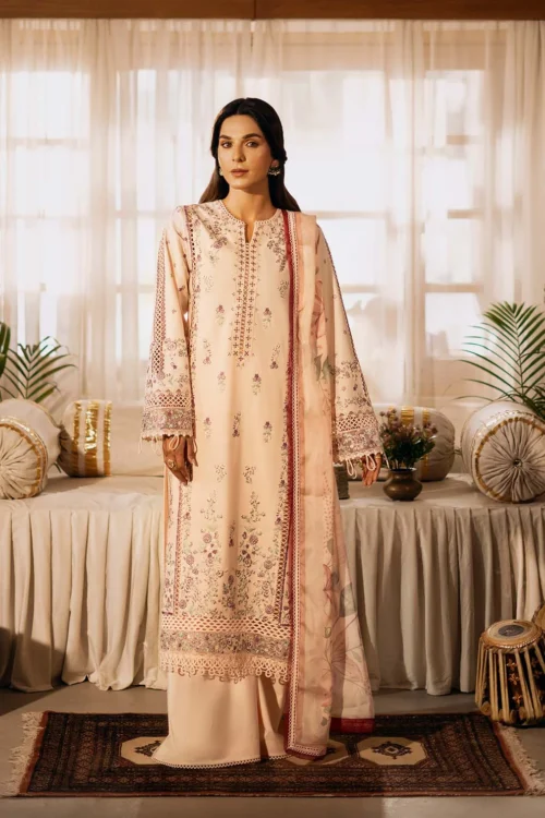 Zarposh D01 Sajni Lawn Edit '25 - 'Peach' Unstitched Dress | Festive wear | Gulbano | 3pc set.