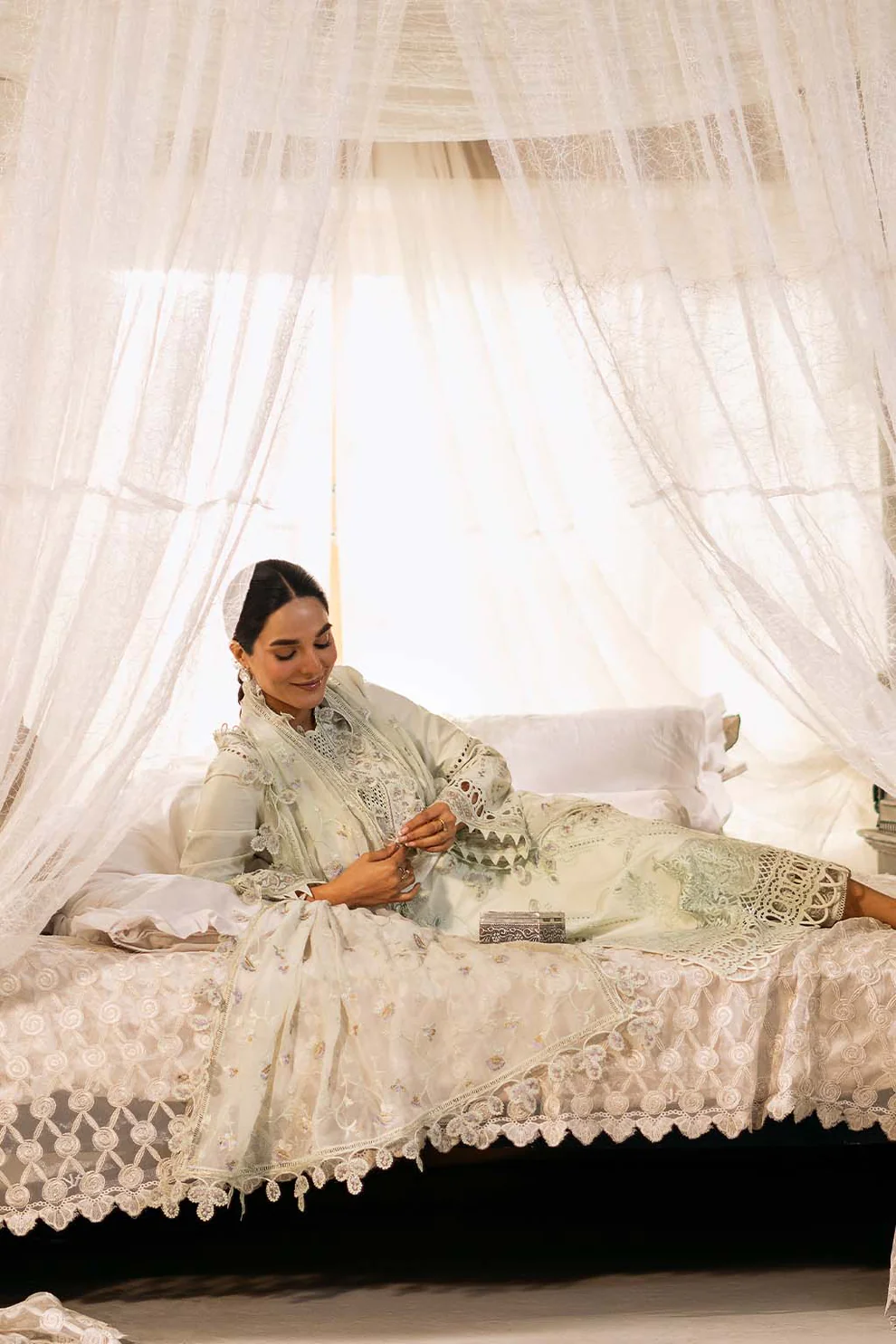 Zarposh D08 'Pista' Sajni Lawn Edit '25 Unstitched Festive Wear - Zarina | 3pc set. - Image 4