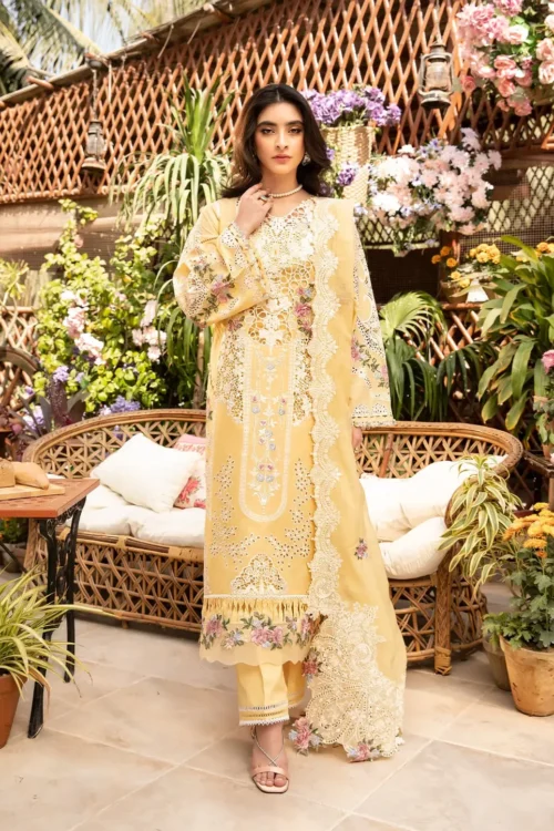 ELAF Lawn 2025 "Lemon" – Elegant Unstitched Festive 3PC Ensemble | Roshne ELM-2B