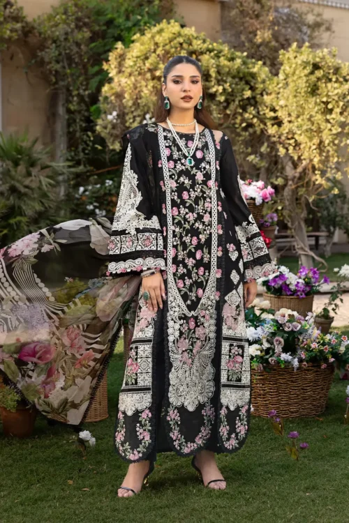ELAF Lawn 2025 "Black" – Designer Unstitched 3PC Party Wear Dress for Women | Mahjabeen ELM-04