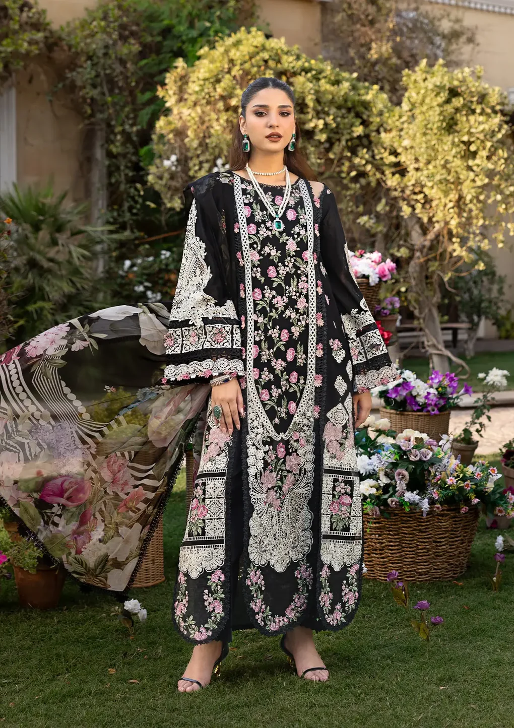 ELAF Lawn 2025 "Black" – Designer Unstitched 3PC Party Wear Dress for Women | Mahjabeen ELM-04
