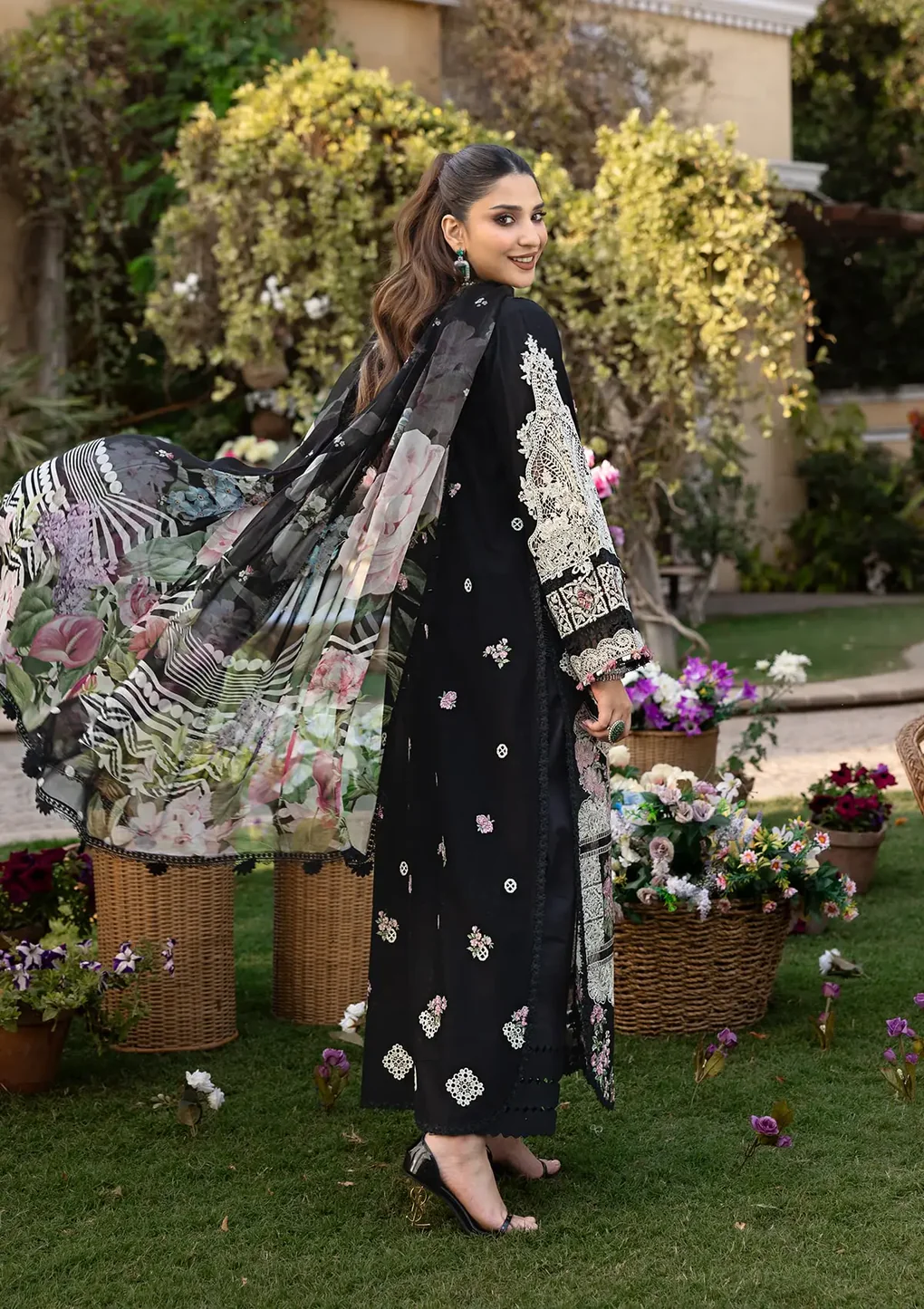 ELAF Lawn 2025 "Black" – Designer Unstitched 3PC Party Wear Dress for Women | Mahjabeen ELM-04 - Image 2