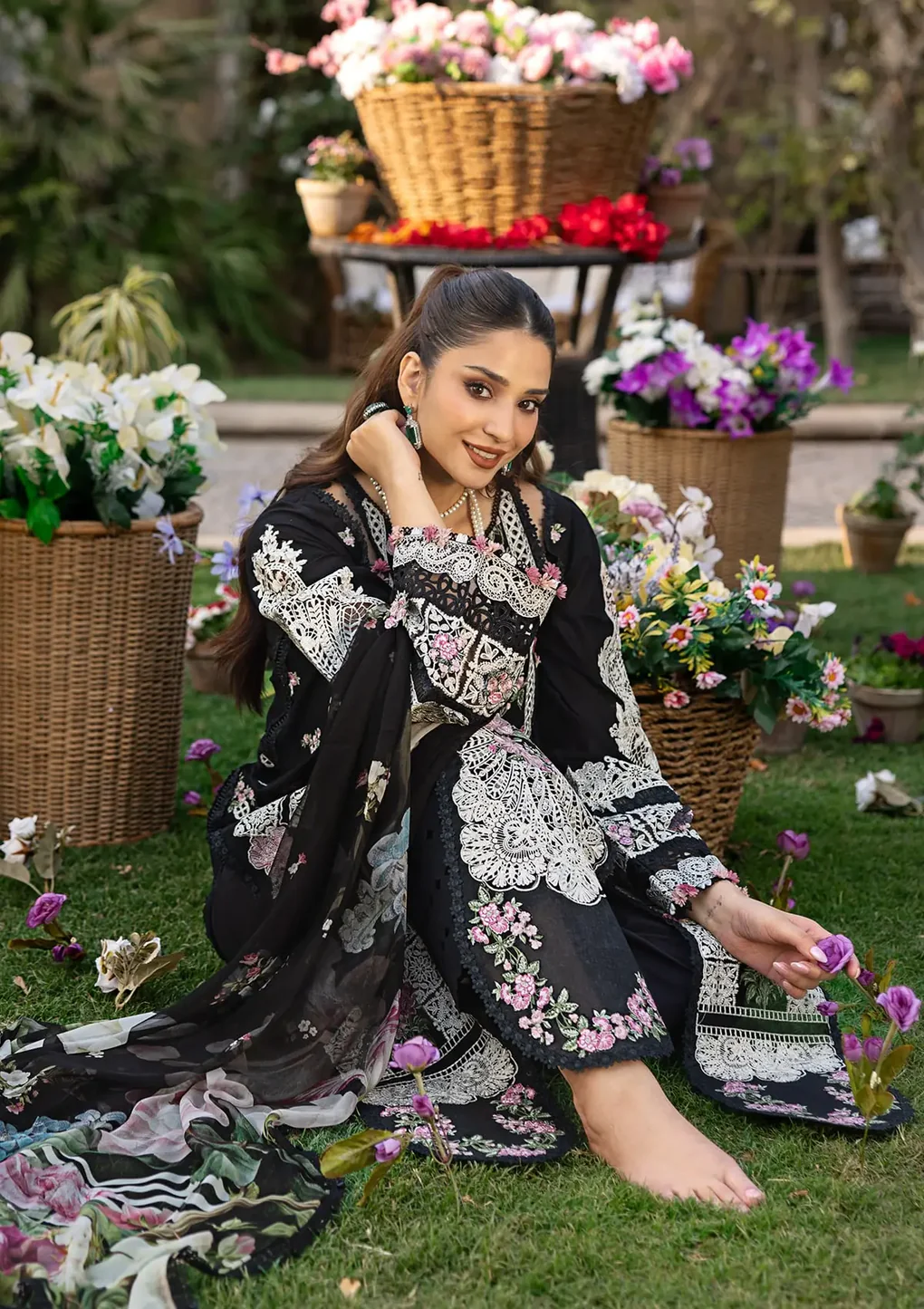 ELAF Lawn 2025 "Black" – Designer Unstitched 3PC Party Wear Dress for Women | Mahjabeen ELM-04 - Image 4