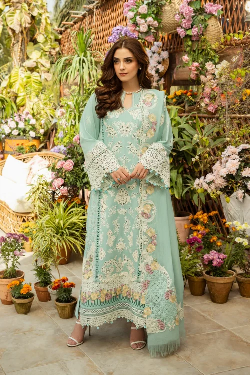 Festive & Party Wear – ELAF Luxury Lawn 25 Zarafshan ELM-7A 'Aqua' | Elegant Unstitched 3 Piece Suit