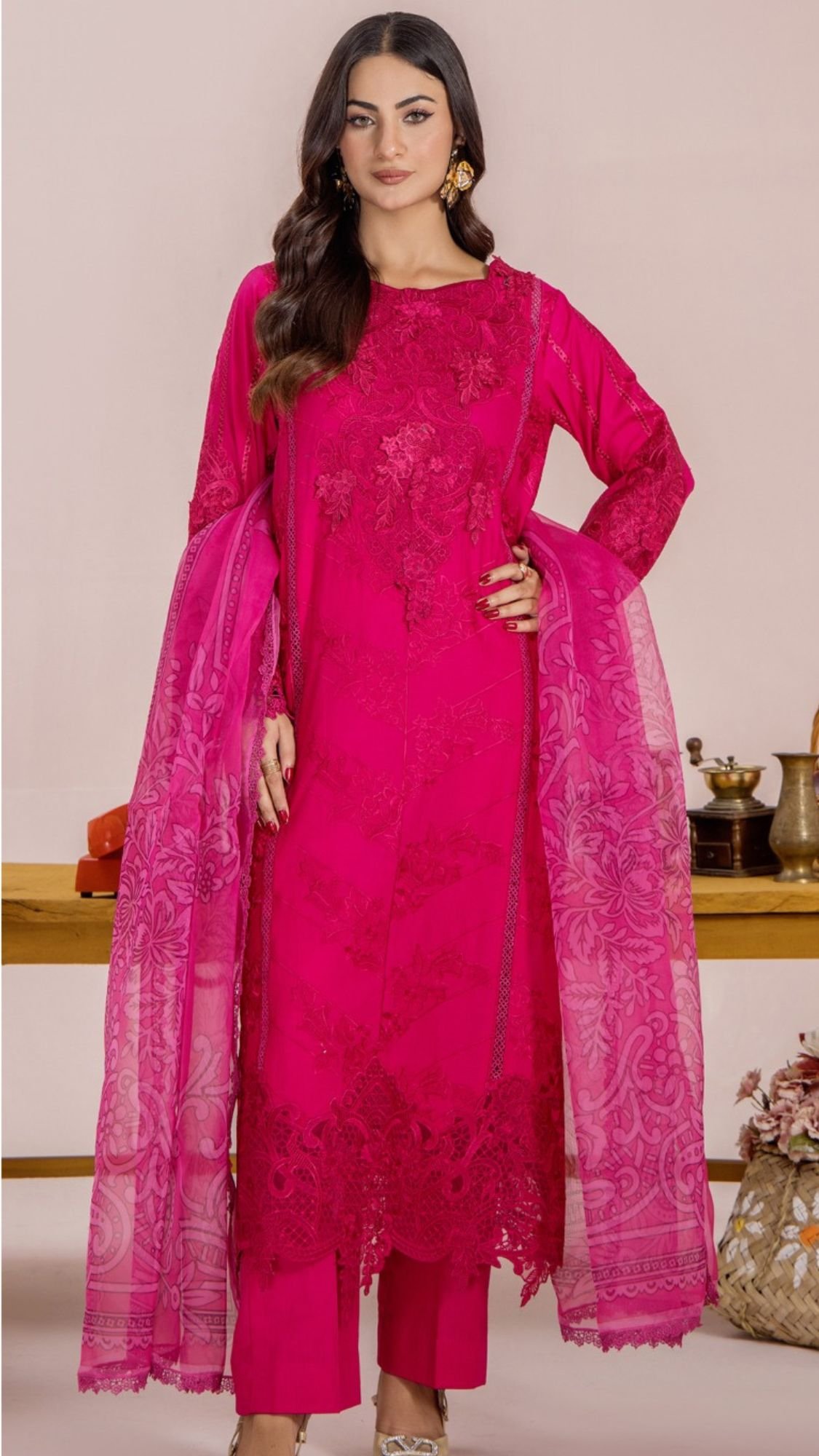 Adan's Libas Fareed Hussan Stitched 'Rani Pink' Lawn | 3 Pcs.