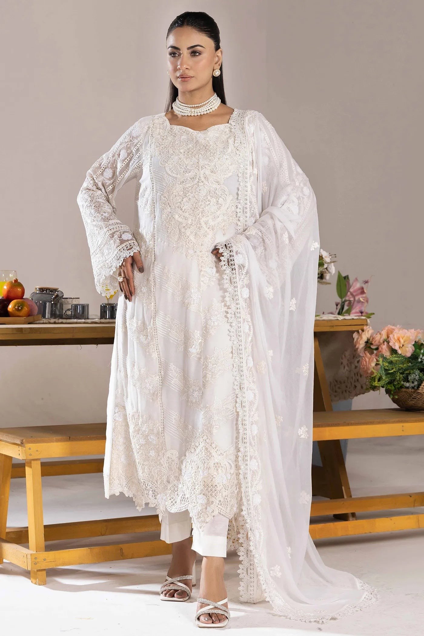 Adan's Libas Zoya By Jasmin Chiffon vol-4 "White" Stitched Suits | 3ps Set