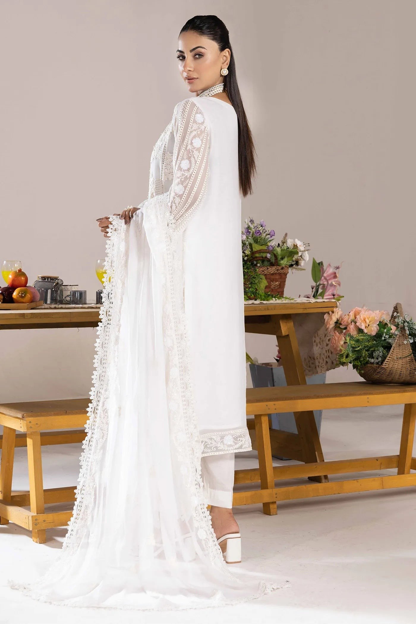 Adan's Libas Zoya By Jasmin Chiffon vol-4 "White" Stitched Suits | 3ps Set - Image 2