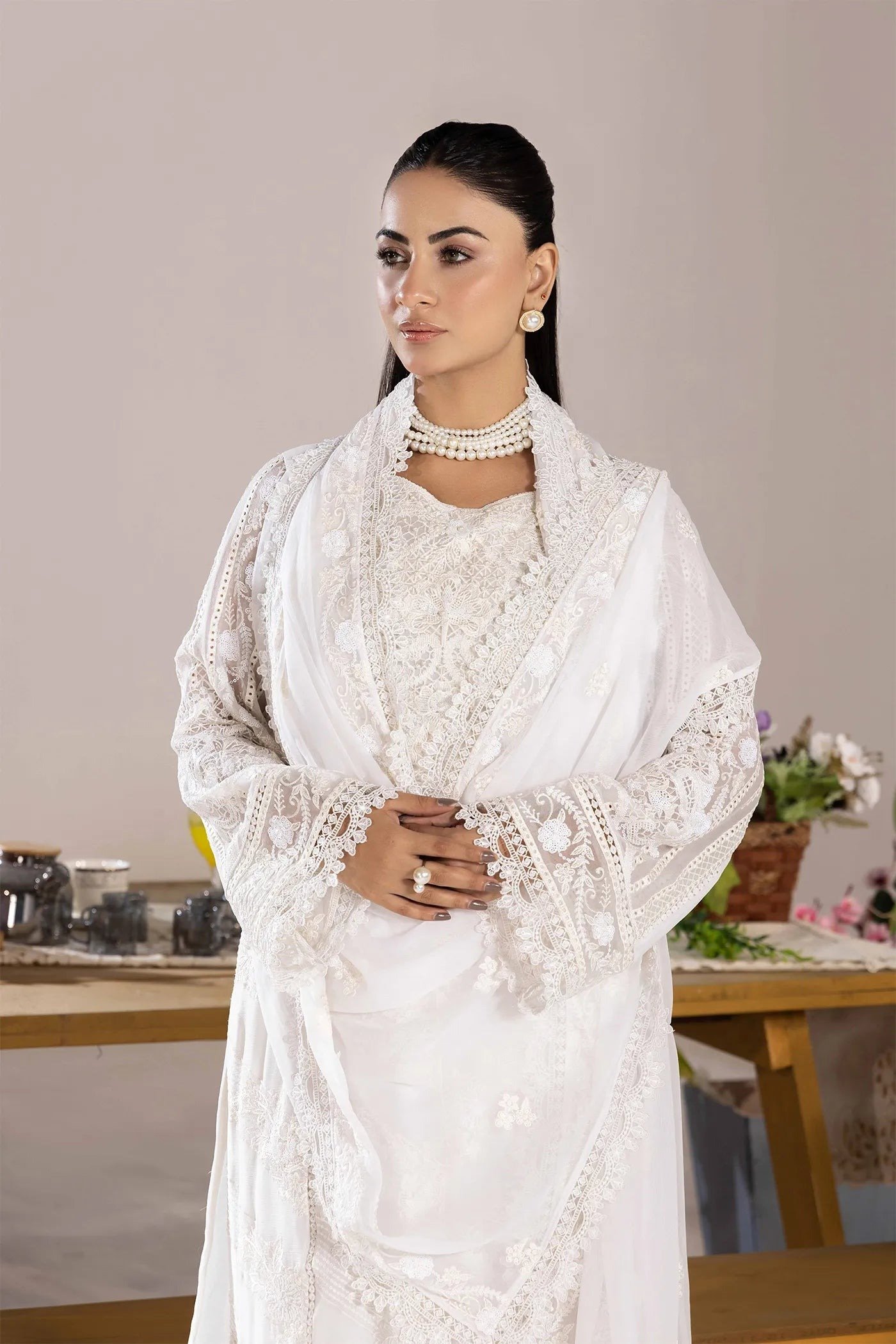 Adan's Libas Zoya By Jasmin Chiffon vol-4 "White" Stitched Suits | 3ps Set - Image 4