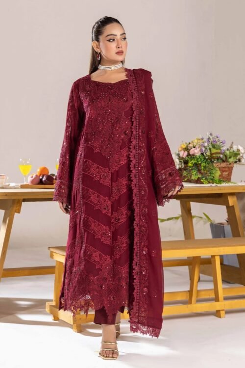 Adan's Libas Zoya By Jasmin Chiffon vol-4 "Maroon" Stitched Suits | 3ps Set