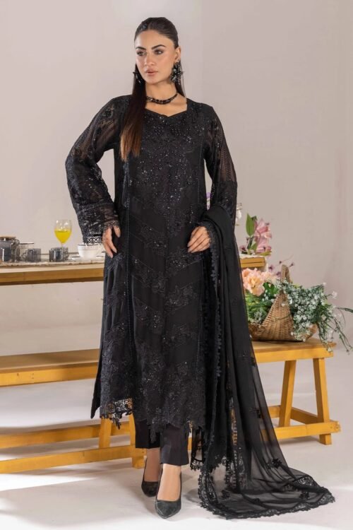 Adan's Libas Zoya By Jasmin Chiffon vol-4 "Black" Stitched Suits | 3ps Set