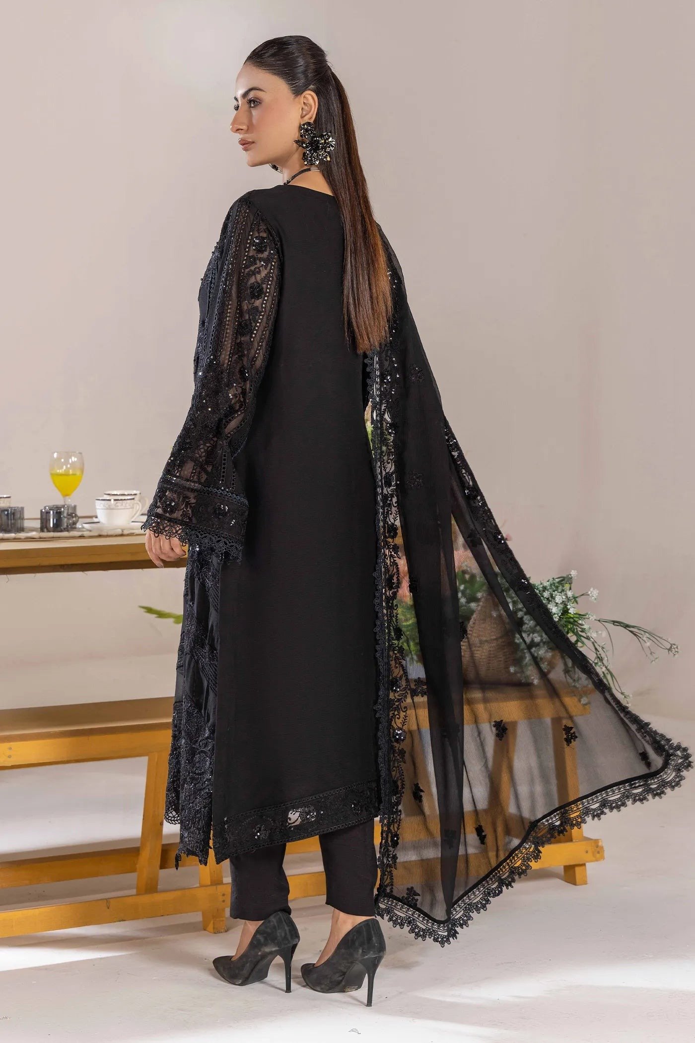 Adan's Libas Zoya By Jasmin Chiffon vol-4 "Black" Stitched Suits | 3ps Set - Image 2