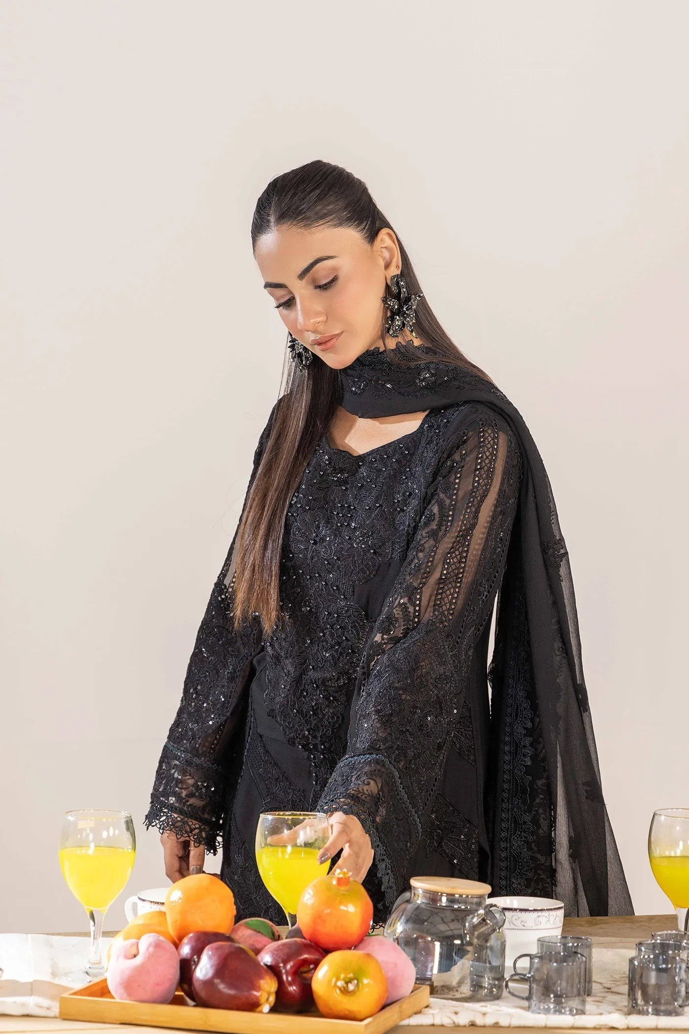 Adan's Libas Zoya By Jasmin Chiffon vol-4 "Black" Stitched Suits | 3ps Set - Image 4