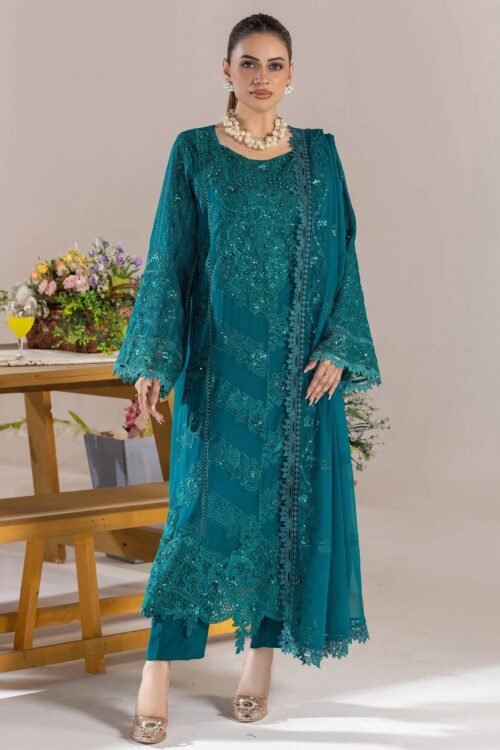 Adan's Libas Zoya By Jasmin Chiffon vol-4 "Tiffany Blue" Stitched Suits | 3ps Set