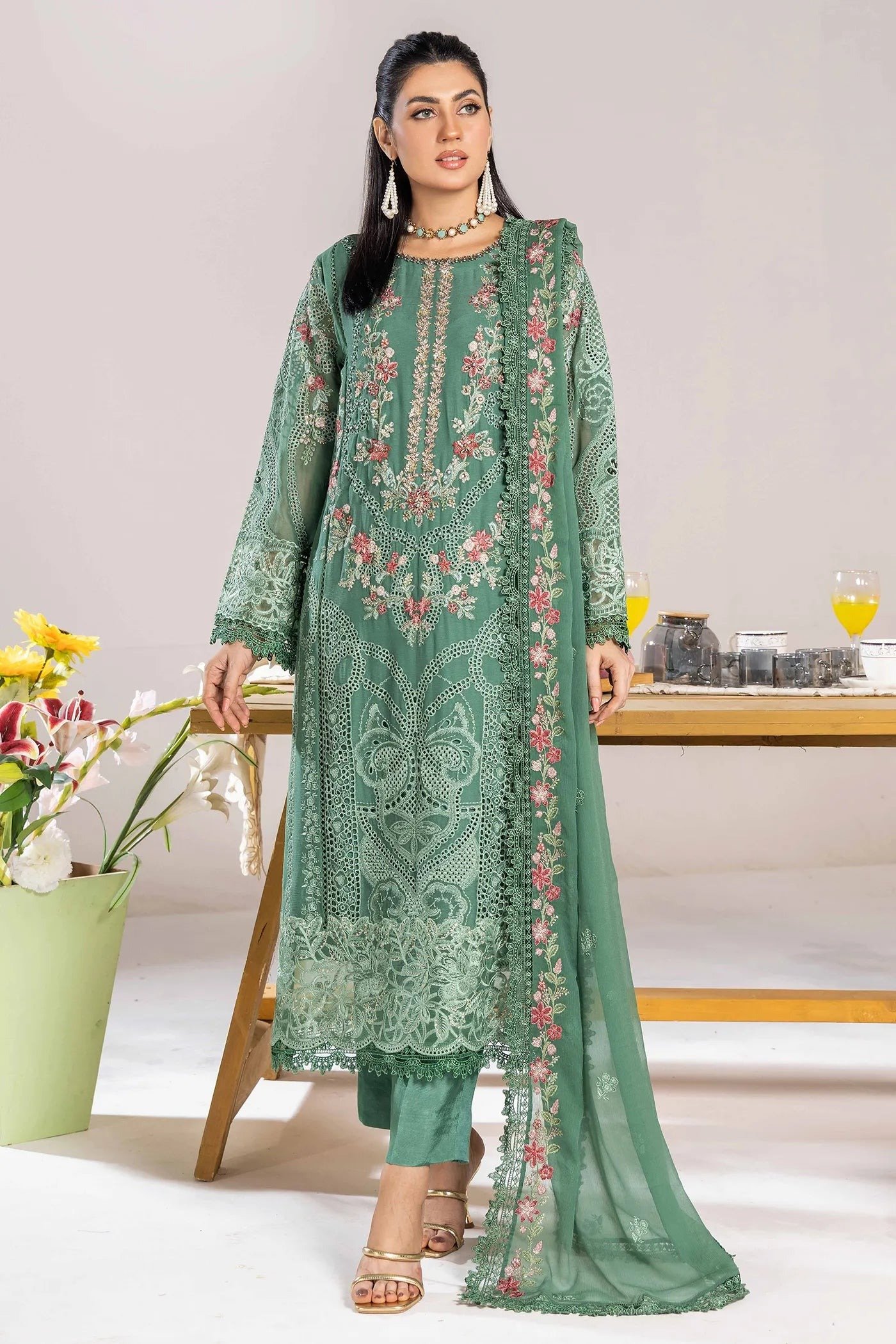 Adan's Libas Zoya By Jasmin Chiffon vol-3 "Green" Stitched Formal Festive Wear | 3 piece