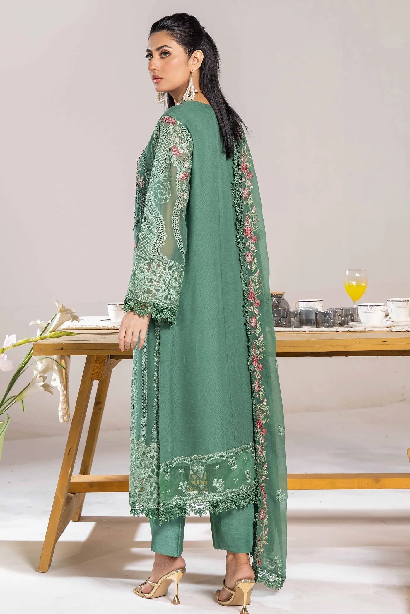 Adan's Libas Zoya By Jasmin Chiffon vol-3 "Green" Stitched Formal Festive Wear | 3 piece - Image 2