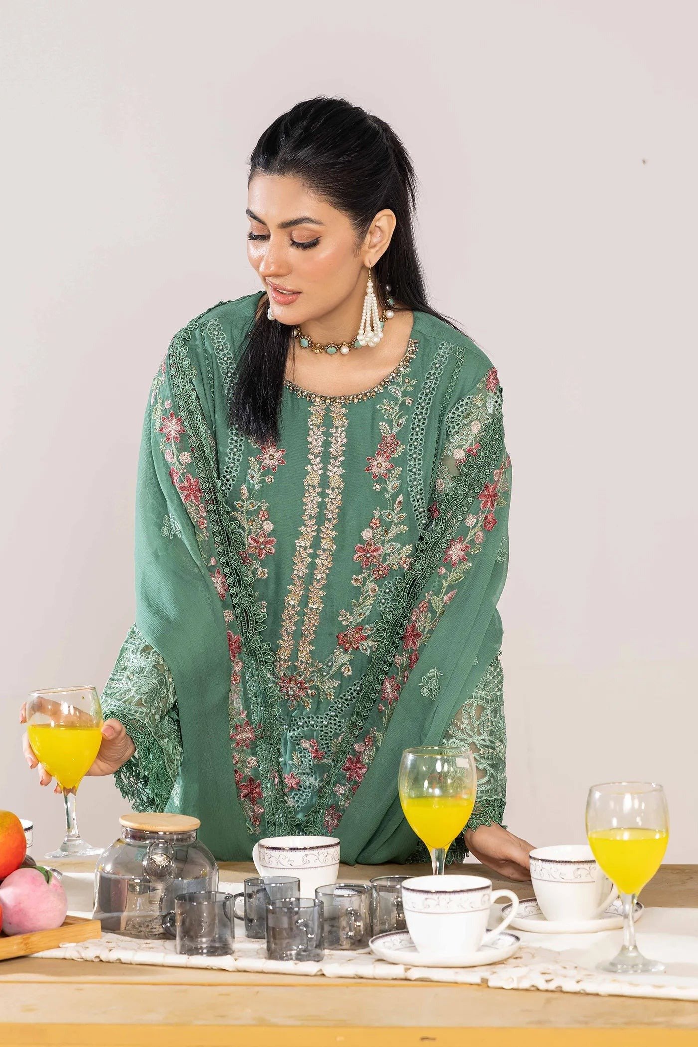 Adan's Libas Zoya By Jasmin Chiffon vol-3 "Green" Stitched Formal Festive Wear | 3 piece - Image 3