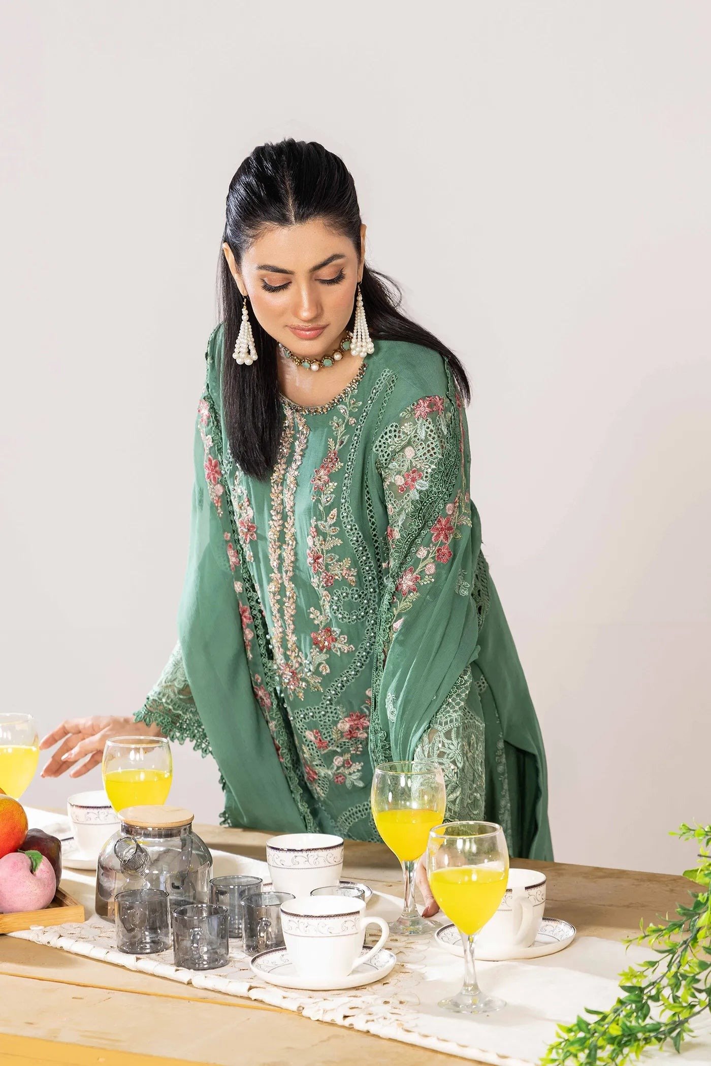 Adan's Libas Zoya By Jasmin Chiffon vol-3 "Green" Stitched Formal Festive Wear | 3 piece - Image 4