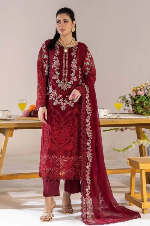 Adan's Libas Zoya By Jasmin Chiffon vol-3 "Red" Stitched Formal Festive Wear | 3 piece