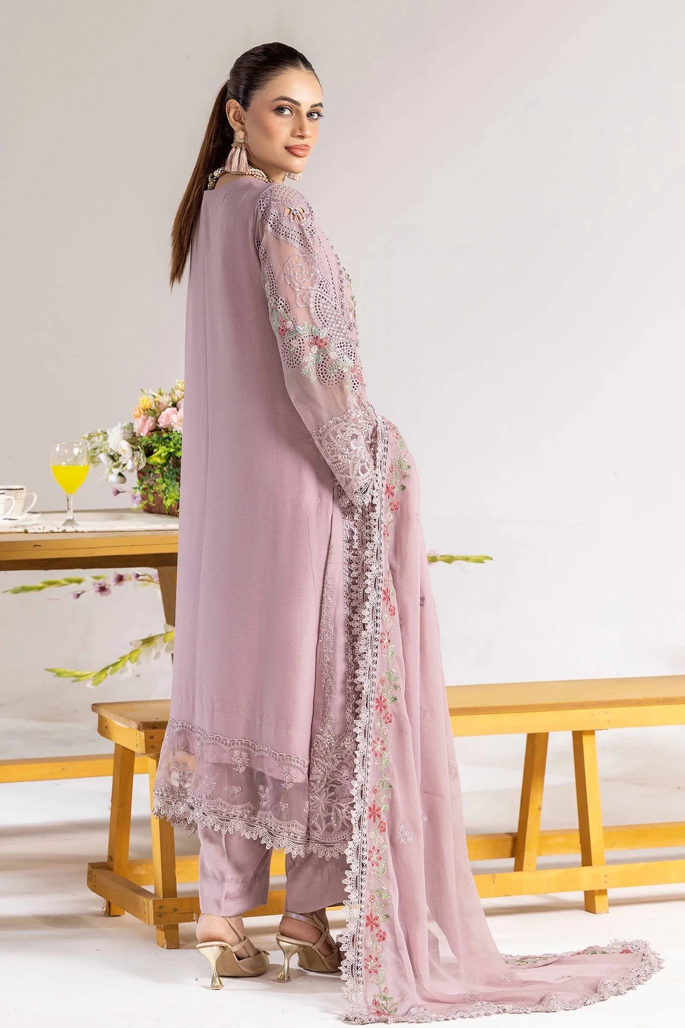 Adan's Libas Zoya By Jasmin Chiffon vol-3 "Pink" Stitched Formal Festive Wear | 3 piece - Image 2