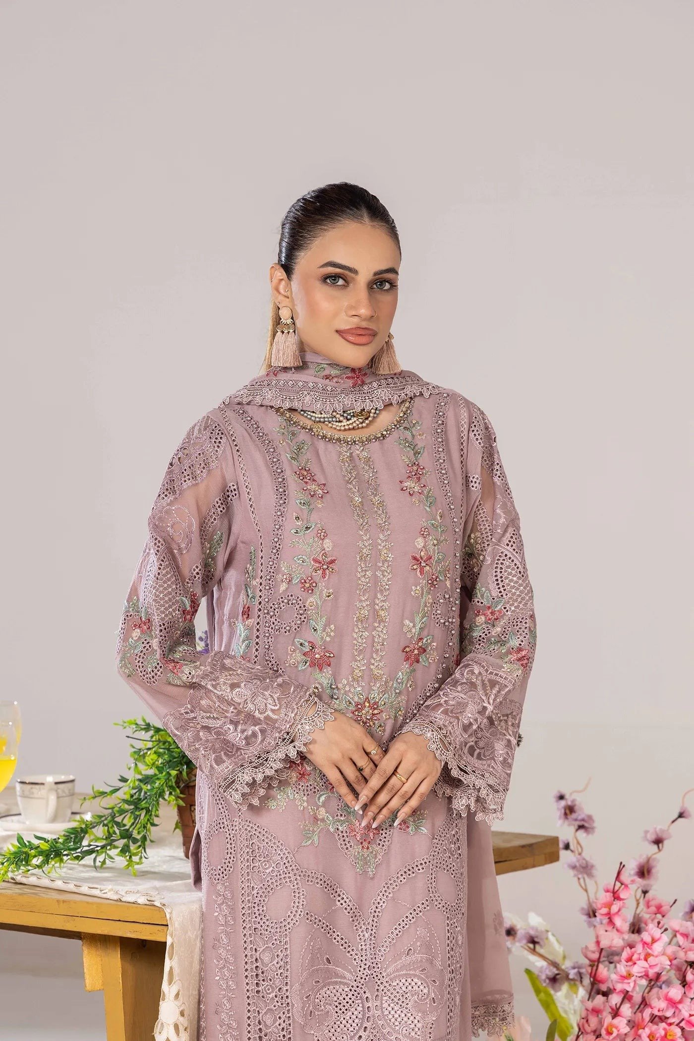 Adan's Libas Zoya By Jasmin Chiffon vol-3 "Pink" Stitched Formal Festive Wear | 3 piece - Image 3