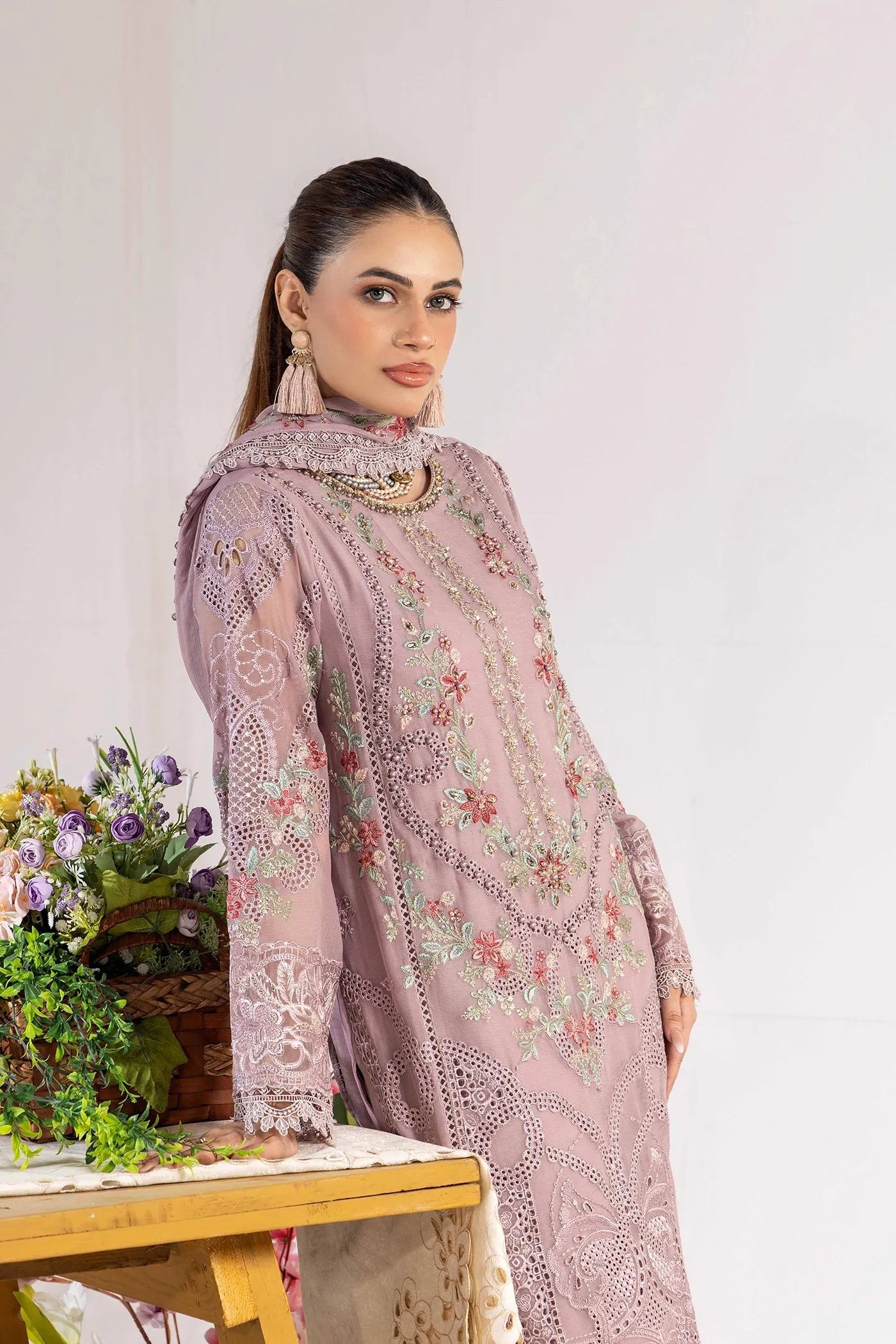 Adan's Libas Zoya By Jasmin Chiffon vol-3 "Pink" Stitched Formal Festive Wear | 3 piece - Image 4