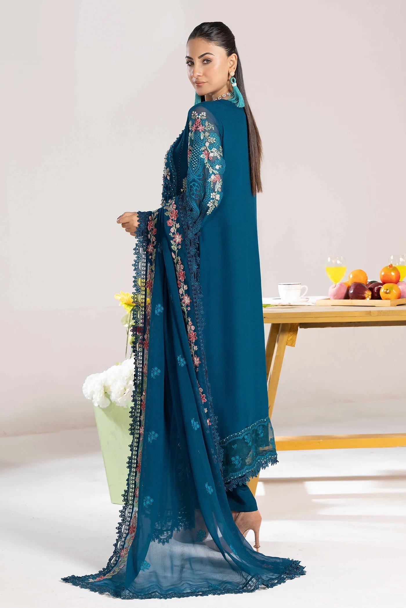 Adan's Libas Zoya By Jasmin Chiffon vol-3 "Blue" Stitched Formal Festive Wear | 3 piece - Image 2