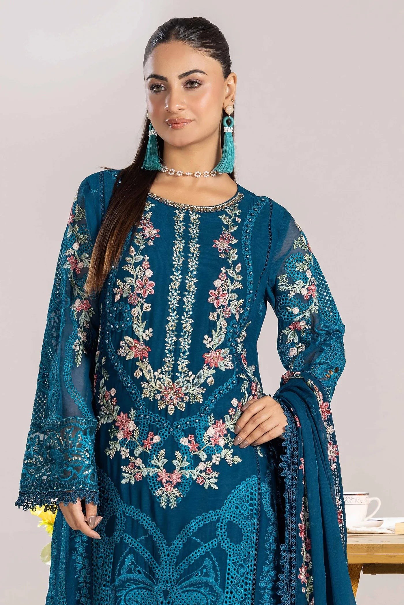 Adan's Libas Zoya By Jasmin Chiffon vol-3 "Blue" Stitched Formal Festive Wear | 3 piece - Image 4