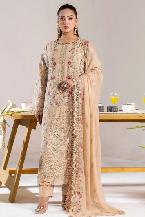 Adan's Libas Zoya By Jasmin Chiffon vol-3 "Cream" Stitched Formal Festive Wear | 3 piece