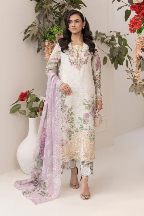 Adan's Libas Zalea Cuvic Jauguard "White" Stitched Dress | 3 Pcs.