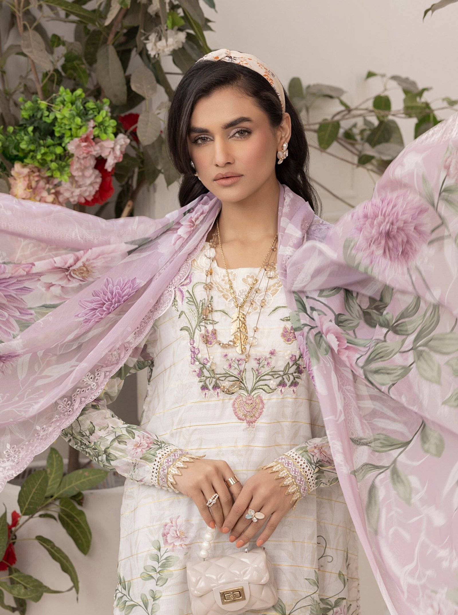 Adan's Libas Zalea Cuvic Jauguard "White" Stitched Dress | 3 Pcs. - Image 2