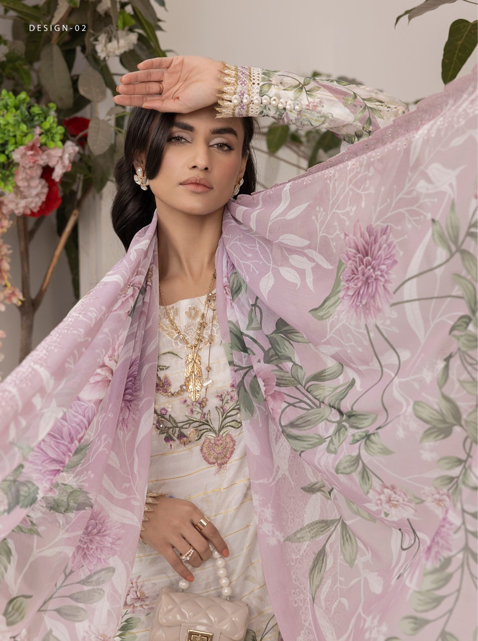 Adan's Libas Zalea Cuvic Jauguard "White" Stitched Dress | 3 Pcs. - Image 3