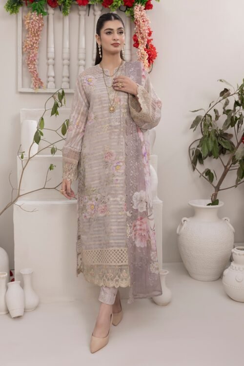 Adan's Libas Zalea Cuvic Jauguard Stitched Dress "Light Brown" | 3 Pcs.