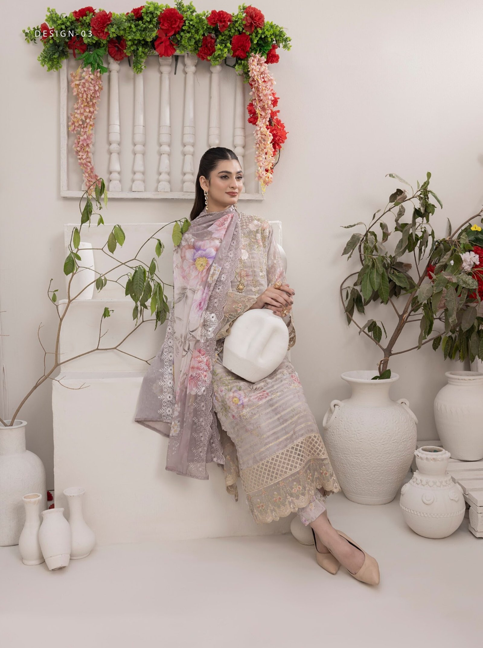 Adan's Libas Zalea Cuvic Jauguard Stitched Dress "Light Brown" | 3 Pcs. - Image 2