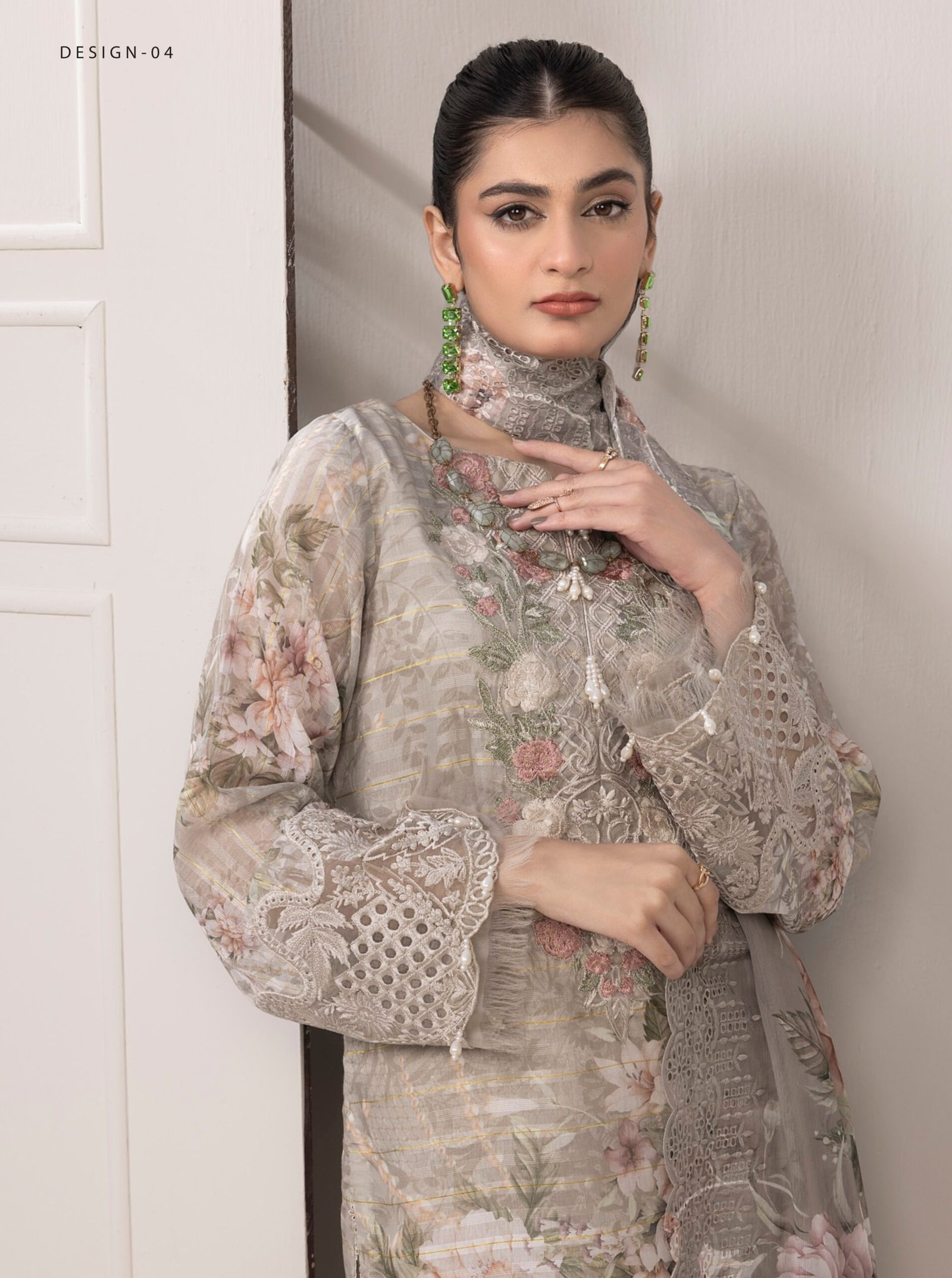 Adan's Libas Zalea Cuvic Jauguard "Grey" Stitched Dress | 3 Pcs. - Image 2