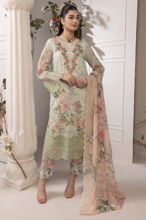 Adan's Libas Zalea Cuvic Jauguard Stitched Dress "Green" | 3 Pcs.