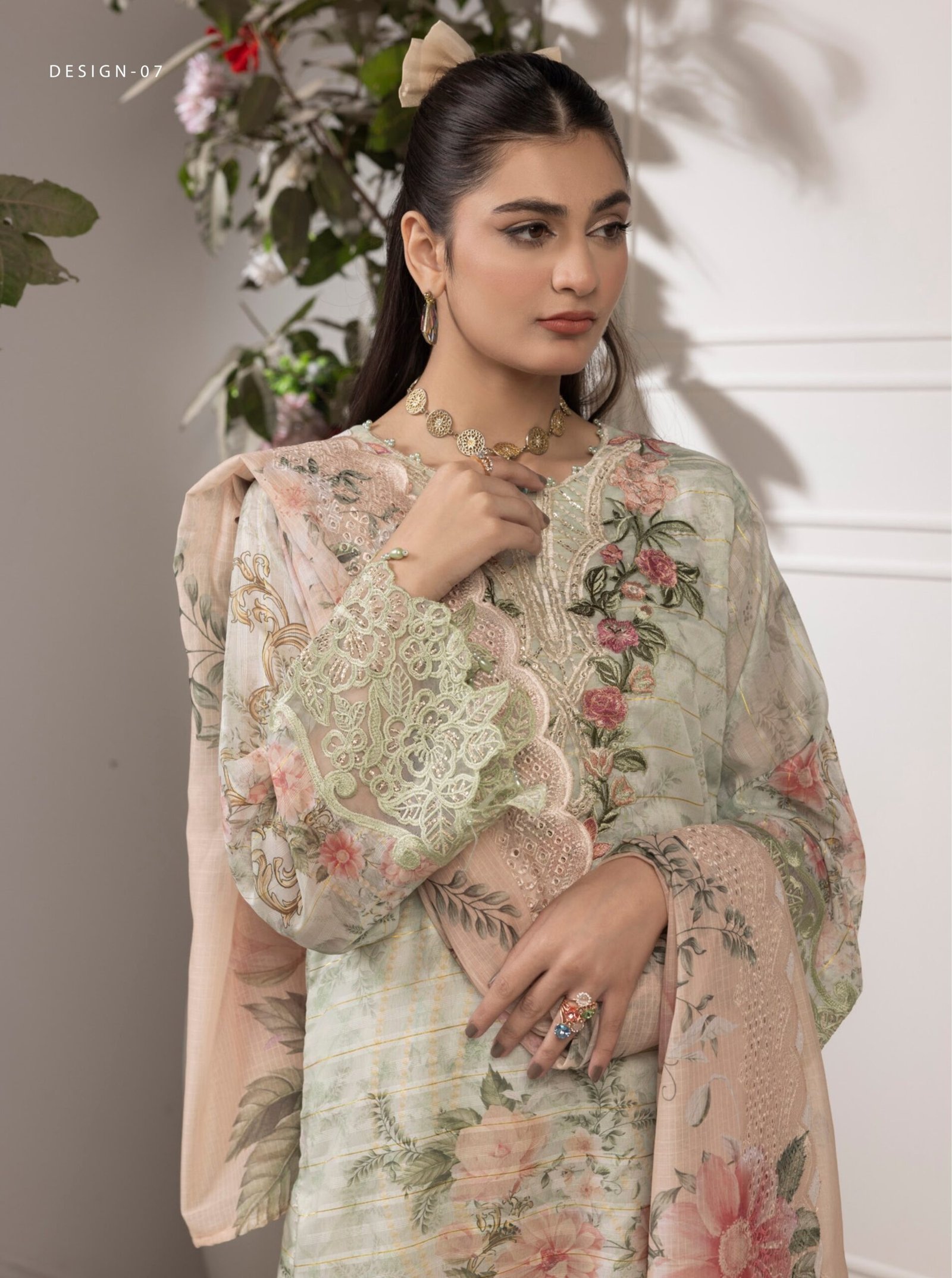 Adan's Libas Zalea Cuvic Jauguard Stitched Dress "Green" | 3 Pcs. - Image 2