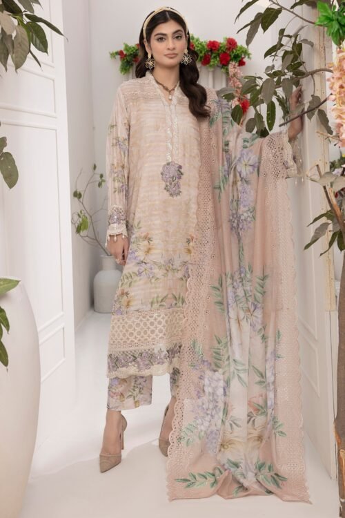 Adan's Libas Zalea Cuvic Jauguard "Pink" Stitched Dress | 3 Pcs.