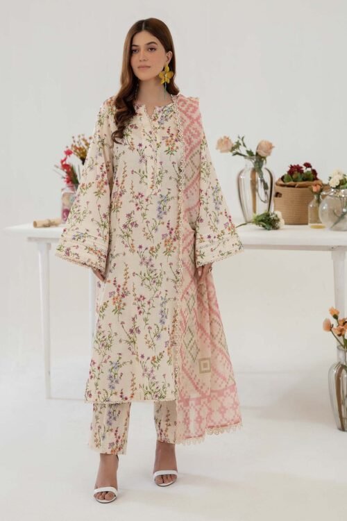 Adan's Libas 'Cream' D01 Cotton Prints Ready-To-Wear Ladies Suit