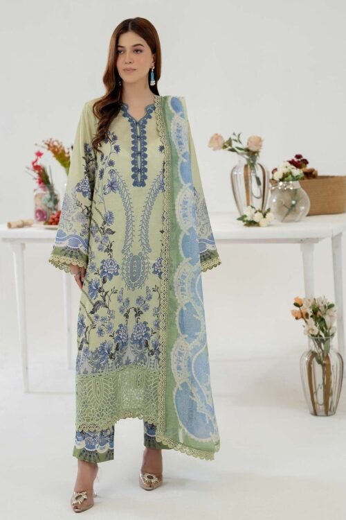 Adan's Libas D03 'Green' Cotton Prints RTW 3-Piece Suit