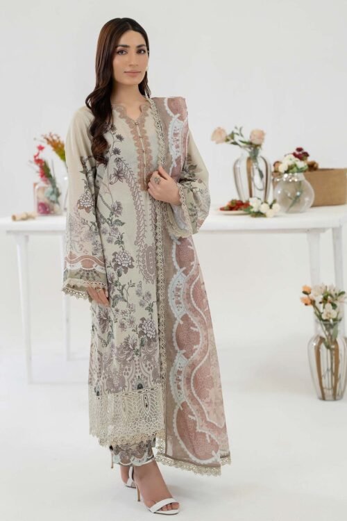 Adan's Libas D05 'Beige' | Cotton Prints Read-To-Wear 3 Piece Set