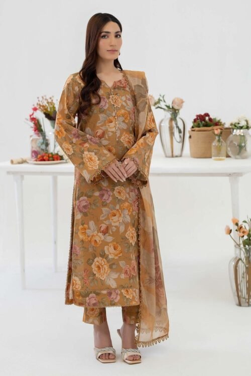 Adan's Libas D07 'Brown' Cotton Prints Ready-To-Wear 3-Piece Suit