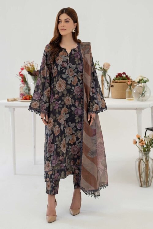 Adan's Libas 'Black' D08 Cotton Prints RTW 3-Piece Suit