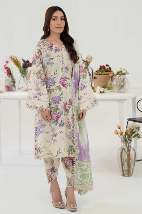 Adan's Libas D09 'White' Cotton Prints Ready-To-Wear 3-Piece Suit